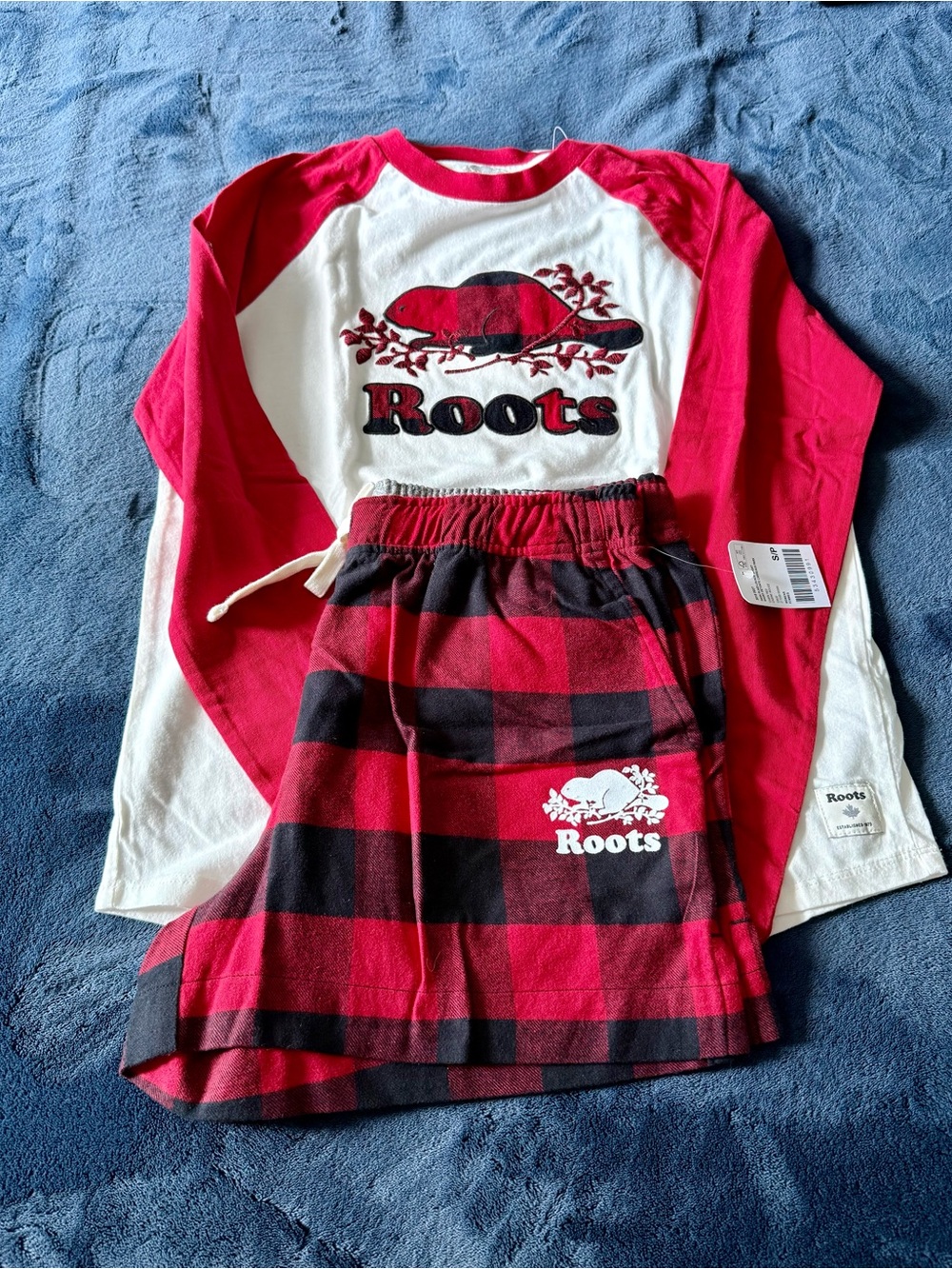 NWT Roots Canada Women Small Cabin Red Plaid Pajama Set Top & Shorts Beaver